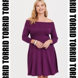 Torrid - Berry Shimmer Off Shoulder Sweater Dress